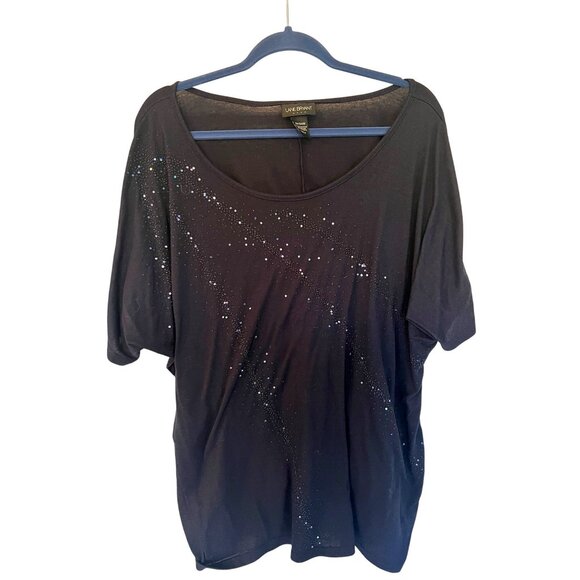 Lane Bryant Tops - Lane Bryant Navy Blue Short Sleeve Sequin Embellished Blouse 22/24